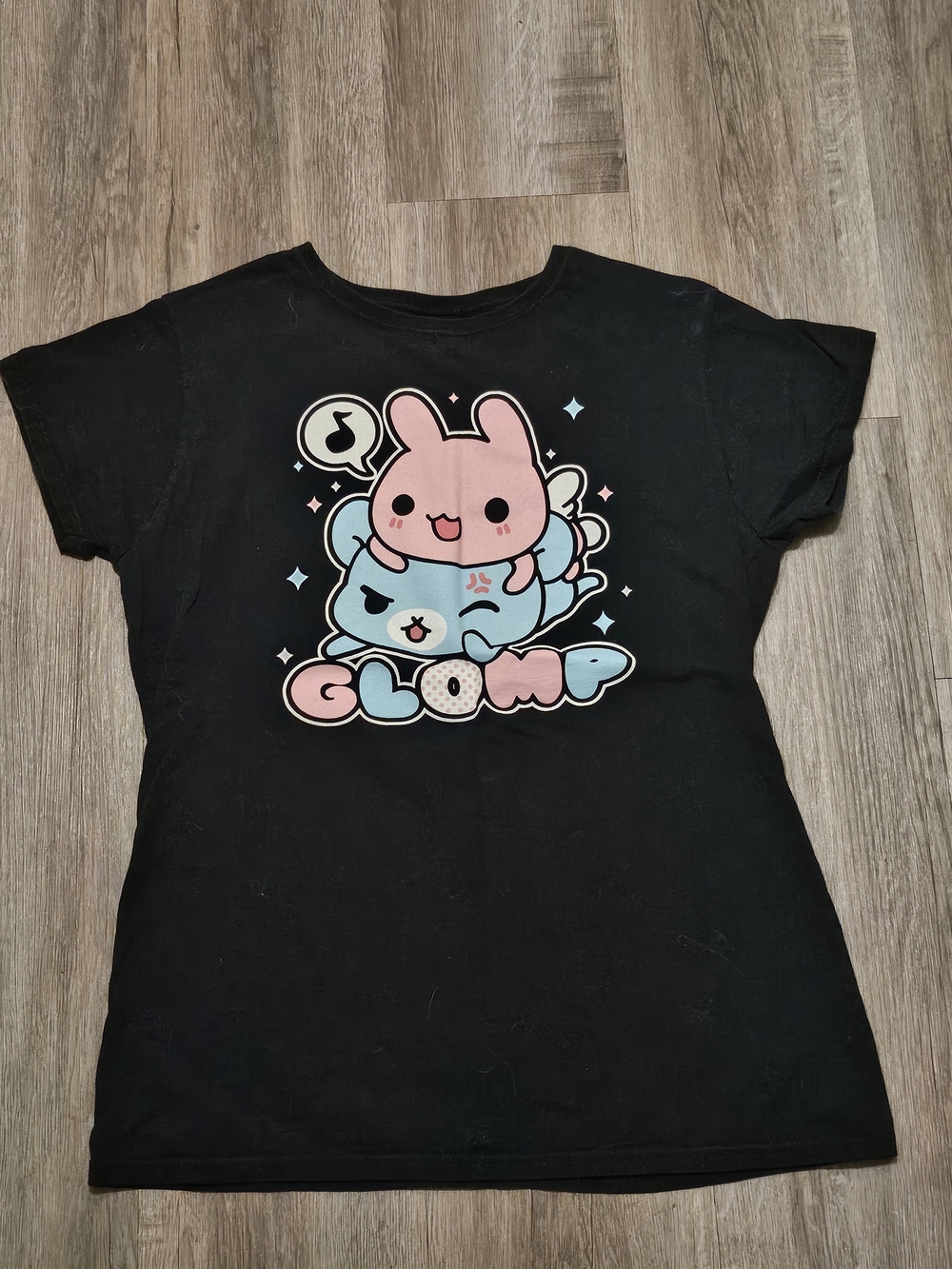 Cute Pastel Bunny & Bear Graphic Tee - Black